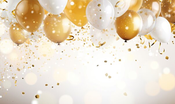 gold white transparent balloon confetti background for graduation birthday happy new year opening sale