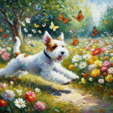 dog in impressionist art for paintings and t-shirt prints Generative AI