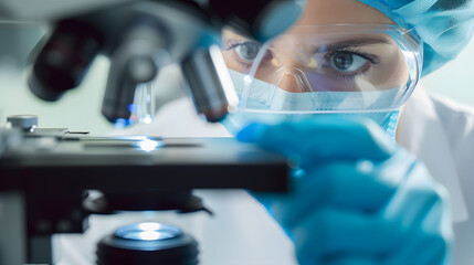 Doctor or lab technician adjusting needle to fertilize a human egg under the microscope