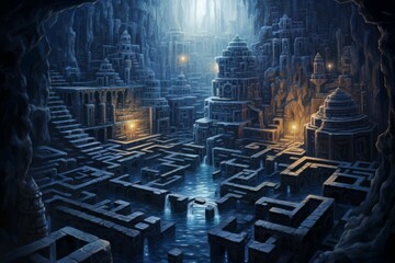Mystic crystal labyrinths in Fantasy - Generative AI - obrazy, fototapety, plakaty