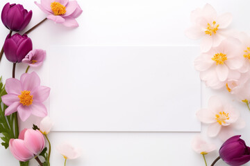 Pink flowers background or pattern, white mockup creative design template with copyspace
