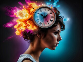 person with clock in the head,describing of time is priceless