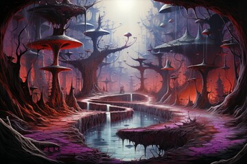 Fototapeta premium Mystic crystal labyrinths in Fantasy - Generative AI