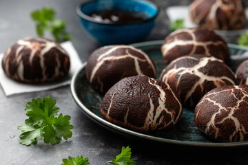 Mushroom steamed buns with vegetables and hoisin sauce