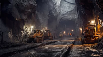 Fotobehang Rock machinery dig dark mining underground gold industrial tunnel mineral iron copper © SHOTPRIME STUDIO