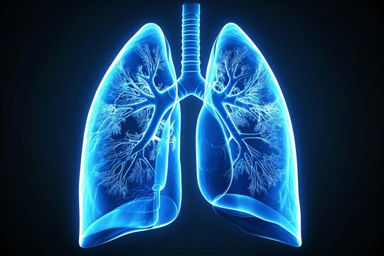 A blue and white image of a human lung Generative AI