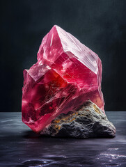 Studio shot rough cut ruby precious stone against a black background - Generative AI