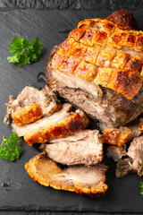 Roast pork boneless shoulder with crispy crackling © grinchh