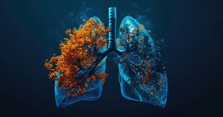 A close-up of a human lung with a tree branch inside Generative AI