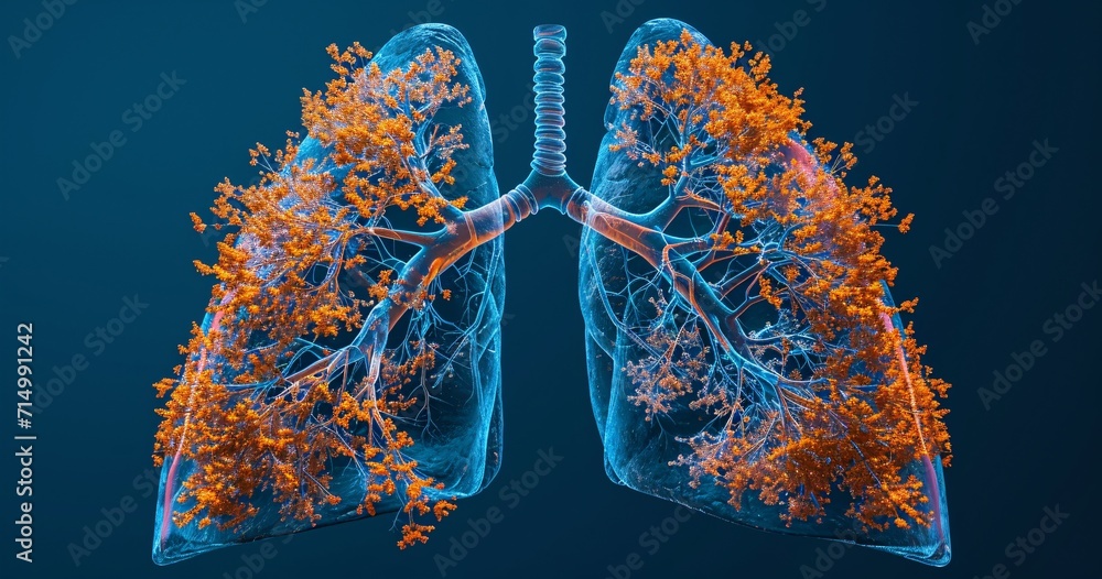 Poster a close-up of a human lung with a tree branch inside generative ai