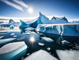 Naklejka na ściany i meble Beautiful iceberg landscape nature of Antarctica, climate change concept background, melting ice due to global warming