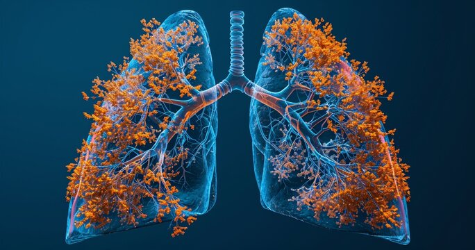 A close-up of a human lung with a tree branch inside Generative AI