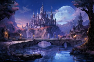 Bewitching moonstone fountains in Fantasy - Generative AI