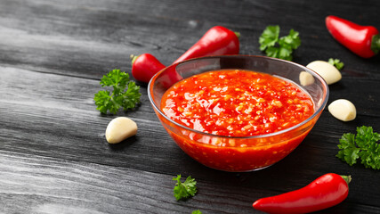 Hot Sweet chilli sauce in glass bowl