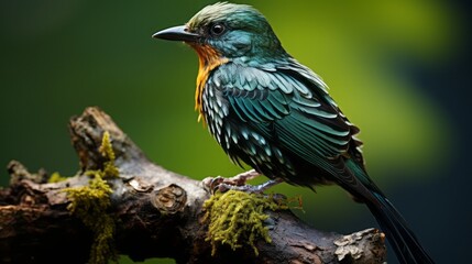 Naklejka premium Bird Green Background Nature Branch Wildlife Wild Animal Feather Beautiful Outdoor Beak 