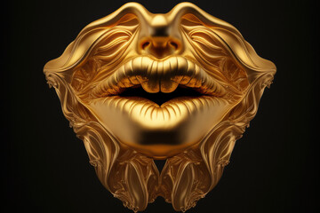 Złote usta kobiece - ilustracja bogatego języka mówionego, maska karnawałowa, pokusa - Golden female mouth - illustration of rich spoken language, carnival mask, temptation - AI Generated - obrazy, fototapety, plakaty