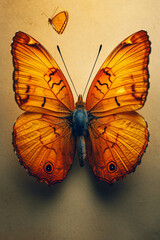 A minimalist portrayal of a single, vibrant butterfly on a blank canvas, representing transformation or beauty,