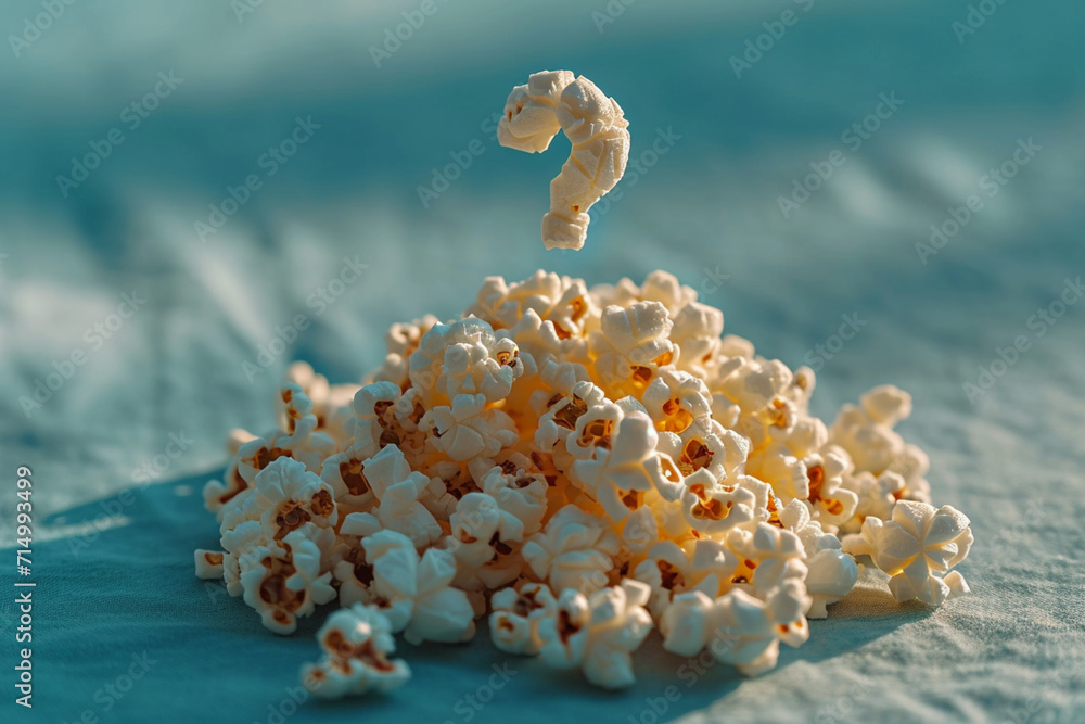 Aufkleber a minimalist scene of a popcorn piece casting a shadow that forms a question mark on a simple backgr
