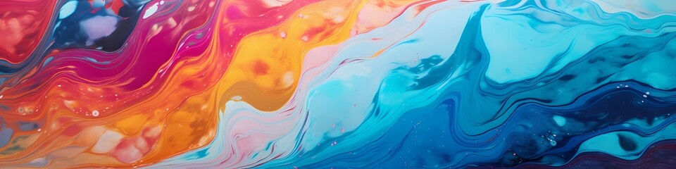 An up-close view captures the dynamic play of vibrant hues on a marble surface, creating a mesmerizing symphony of abstract colors.