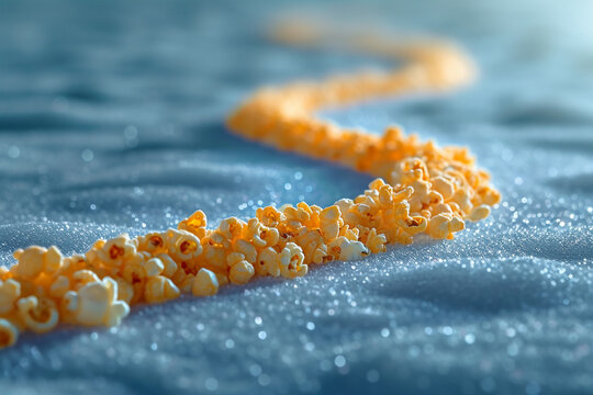 An Illustration Of One Piece Of Popcorn At The End Of A Thin, Winding Line On A Stark Background, Suggesting A Journey,