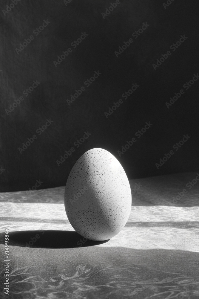 Poster a depiction of an egg casting a shadow that forms a unique, unexpected shape or pattern,