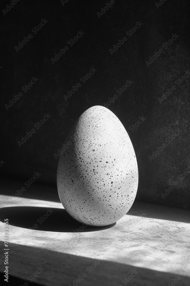 Poster a depiction of an egg casting a shadow that forms a unique, unexpected shape or pattern,