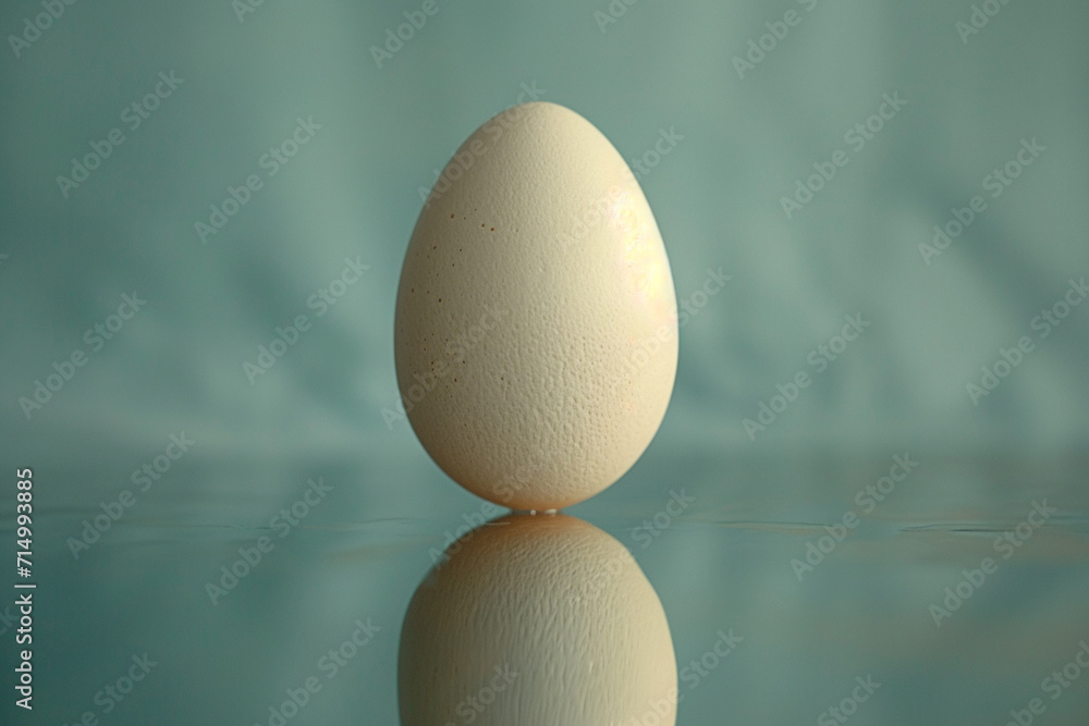 Aufkleber a minimalist portrayal of a single egg on a reflective surface, creating a dual-image effect,