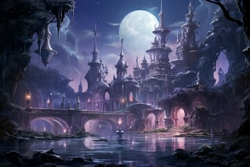 Bewitching moonstone fountains in Fantasy - Generative AI