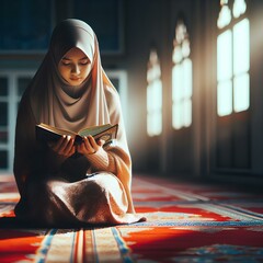 a Muslim woman is reading the Koran
