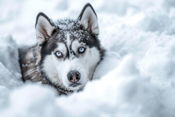 siberian husky funny face in snow
