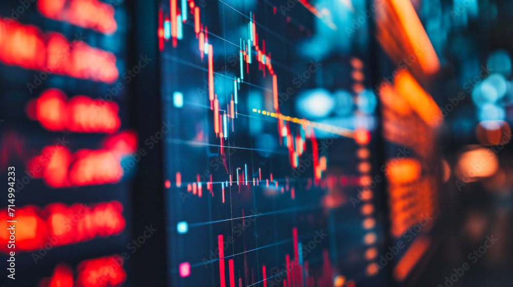 Poster financial graph analysis: an abstract representation of financial graphs and charts, symbolizing inv