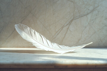 An illustration of a single paper airplane with a delicate feather attached to it, symbolizing lightness,