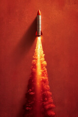 An illustration of a rocket accompanied by a small, elegant shadow in an artistic shape, suggesting its dynamic motion,