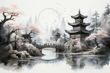 Obraz premium Bewitching moonstone fountains in Fantasy - Generative AI