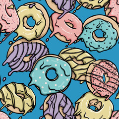 Donut seamless pattern design, candy, donut, bright food, colorful pattern, fun, tasty, sweet