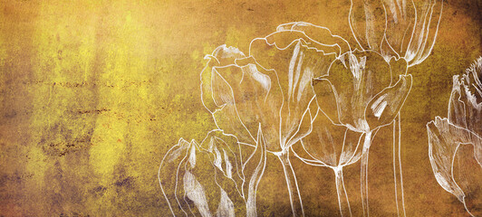 tulpen zeichnung blumen illustration trauer konzept karte konturen gold - 714995412