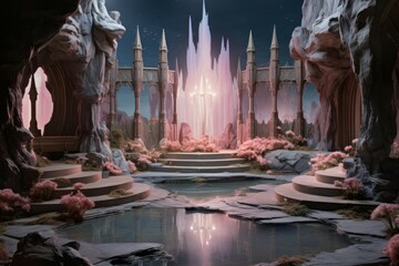 Naklejka premium Bewitching moonstone fountains in Fantasy - Generative AI