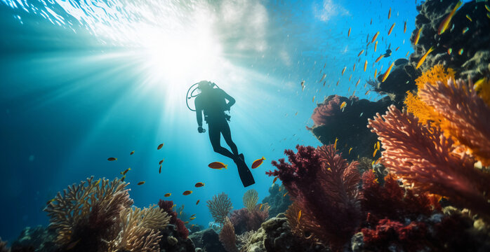Scuba diver and coral reef © simon
