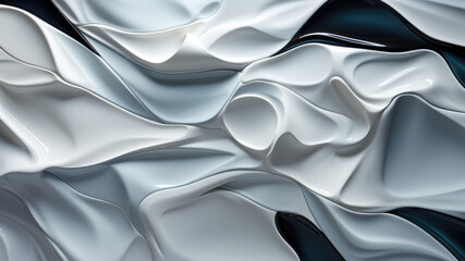 Sculptural white liquid waves abstract. Three-dimensional effect. Composition for landing, template or presentation. Inspiration of 3d movement art. Contemporary trendy design, cover, header, poster