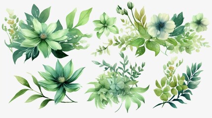 Green Watercolor Floral Element Ai Generative