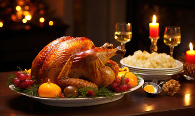 Well roasted Christmas turkey with addings