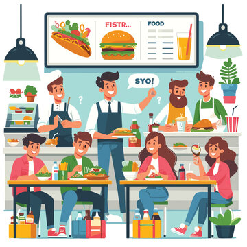 cafeteria food court for breakfast flat vector