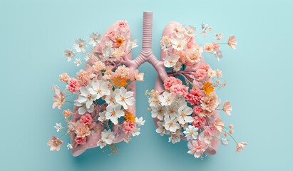 A 3D model of a human lung with flowers Generative AI