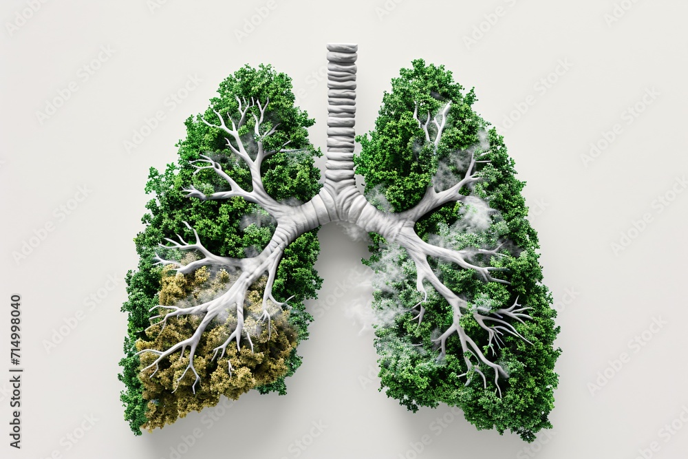 Poster a 3d illustration of a lung with a tree inside generative ai
