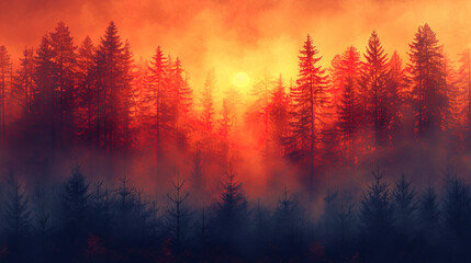 A gradient background resembling autumn forests passes from warm orange to saturated brown shades