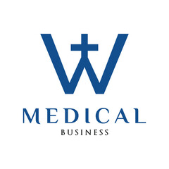 Obraz premium Initial Letter W Medical, Hospital or Cross Plus Icon Logo Design Template