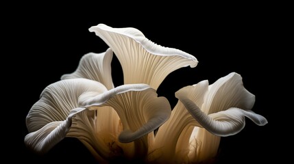 Group of oyster mushrooms isolated on black background Ai Generative - obrazy, fototapety, plakaty