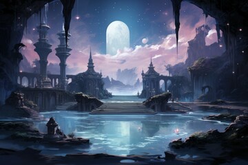 Bewitching moonstone fountains in Fantasy - Generative AI
