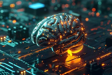 A futuristic brain with circuitry and glowing lights Generative AI
