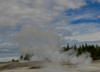 Wyoming landscape with Hot  springs and forest